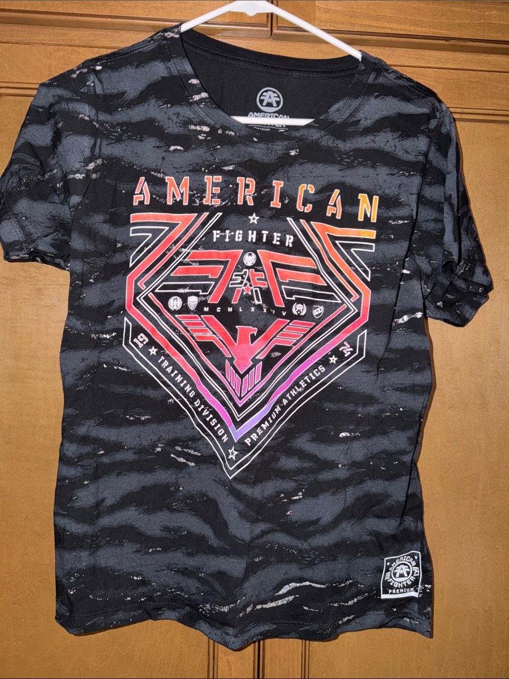 American Fighter Men's T-Shirt Size XL kids/ S women Grey-White Orange Accents